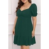 image:imageTalisea Plus Size Sweetheart Neck Puff Short Sleeve Babydoll Summer Dress  Sweetheart neck  puff short sleeves  ruched front  smocked back  tiered ruffle hem  babydoll summer dressEmerald Green