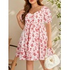 image:imageTalisea Plus Size Sweetheart Neck Puff Short Sleeve Babydoll Summer Dress  Sweetheart neck  puff short sleeves  ruched front  smocked back  tiered ruffle hem  babydoll summer dressWhite Red Floral