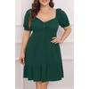 image:imageTalisea Plus Size Sweetheart Neck Puff Short Sleeve Babydoll Summer Dress  Sweetheart neck  puff short sleeves  ruched front  smocked back  tiered ruffle hem  babydoll summer dressEmerald Green