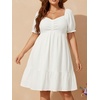 image:imageTalisea Plus Size Sweetheart Neck Puff Short Sleeve Babydoll Summer Dress  Sweetheart neck  puff short sleeves  ruched front  smocked back  tiered ruffle hem  babydoll summer dressWhite