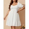 image:imageTalisea Plus Size Sweetheart Neck Puff Short Sleeve Babydoll Summer Dress  Sweetheart neck  puff short sleeves  ruched front  smocked back  tiered ruffle hem  babydoll summer dressWhite