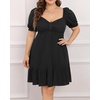 image:imageTalisea Plus Size Sweetheart Neck Puff Short Sleeve Babydoll Summer Dress  Sweetheart neck  puff short sleeves  ruched front  smocked back  tiered ruffle hem  babydoll summer dressBlack