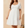 image:imageTalisea Plus Size Sweetheart Neck Puff Short Sleeve Babydoll Summer Dress  Sweetheart neck  puff short sleeves  ruched front  smocked back  tiered ruffle hem  babydoll summer dressWhite