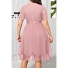 image:imageTalisea Plus Size Wedding Guest Lace Chiffon Ruffle Tea Length Dress  Delicate lace bodice  ruffle chiffon skirt  elegant V neck  tea length  light flowy movementDusty Rose