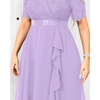 image:imageTalisea Plus Size Wedding Guest Lace Chiffon Ruffle Tea Length Dress  Delicate lace bodice  ruffle chiffon skirt  elegant V neck  tea length  light flowy movementLavender