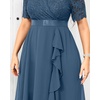 image:imageTalisea Plus Size Wedding Guest Lace Chiffon Ruffle Tea Length Dress  Delicate lace bodice  ruffle chiffon skirt  elegant V neck  tea length  light flowy movementGrey Blue