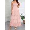 image:imageTalisea Wedding Guest Dress Jacquard Strapless Smocked Tiered Maxi Dress  Exquisite Floral Textured Jacquard Sleeveless Ruffle Chiffon Long Dress for Wedding Bridal Shower Graduation Party BeachPink