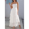 image:imageTalisea Wedding Guest Dress Jacquard Strapless Smocked Tiered Maxi Dress  Exquisite Floral Textured Jacquard Sleeveless Ruffle Chiffon Long Dress for Wedding Bridal Shower Graduation Party BeachWhite