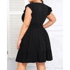 image:imageTalisea Womens Plus Size V Neck Ruffle Sleeve Flowy Summer Dress  V neckline  ruffle sleeves  tiered Aline hem  smocked waist  functional pockets  flowy short silhouetteBlack