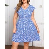 image:imageTalisea Womens Plus Size V Neck Ruffle Sleeve Flowy Summer Dress  V neckline  ruffle sleeves  tiered Aline hem  smocked waist  functional pockets  flowy short silhouetteBlue Floral