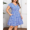 image:imageTalisea Womens Plus Size V Neck Ruffle Sleeve Flowy Summer Dress  V neckline  ruffle sleeves  tiered Aline hem  smocked waist  functional pockets  flowy short silhouetteBlue Floral