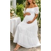 image:imageWomens Off Shoulder Maternity Dress Swiss Dot Boho Baby Shower Dress  Swiss dot chiffon fabricoff shoulder boho designmaternity baby shower dress styleWhite