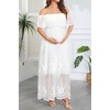 image:imageWomens Off Shoulder Maternity Dress Swiss Dot Boho Baby Shower Dress  Swiss dot chiffon fabricoff shoulder boho designmaternity baby shower dress styleWhite Lace
