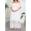 image:imageWomens Off Shoulder Maternity Dress Swiss Dot Boho Baby Shower Dress  Swiss dot chiffon fabricoff shoulder boho designmaternity baby shower dress styleWhite Lace