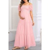 image:imageWomens Off Shoulder Maternity Dress Swiss Dot Boho Baby Shower Dress  Swiss dot chiffon fabricoff shoulder boho designmaternity baby shower dress styleLight Pink