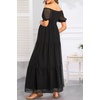 image:imageWomens Off Shoulder Maternity Dress Swiss Dot Boho Baby Shower Dress  Swiss dot chiffon fabricoff shoulder boho designmaternity baby shower dress styleBlack