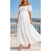 image:imageWomens Off Shoulder Maternity Dress Swiss Dot Boho Baby Shower Dress  Swiss dot chiffon fabricoff shoulder boho designmaternity baby shower dress styleWhite