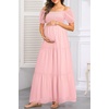 image:imageWomens Off Shoulder Maternity Dress Swiss Dot Boho Baby Shower Dress  Swiss dot chiffon fabricoff shoulder boho designmaternity baby shower dress styleLight Pink