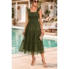 image:imageWomens Wedding Guest Dress Dotted Tulle Smocked Summer Midi Sleeveless  Dotted tulle mesh fabric Smocked waist design Midi length party dressArmy Green