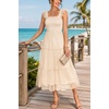 image:imageWomens Wedding Guest Dress Dotted Tulle Smocked Summer Midi Sleeveless  Dotted tulle mesh fabric Smocked waist design Midi length party dressBeige