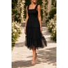 image:imageWomens Wedding Guest Dress Dotted Tulle Smocked Summer Midi Sleeveless  Dotted tulle mesh fabric Smocked waist design Midi length party dressBlack