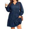 image:imagePlus Size Fall Dresses Casual Long Sleeve Corduroy Short Babydoll Dress  Plus Size Fall Long Sleeve Dresses Women Corduroy Casual A Line Tiered Short Dress Loose Tunic V Neck Babydoll Dress WinterNavy Blue Floral