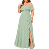 image:imagePlus Size Formal Dresses Off Shoulder Chiffon High Slit Ruffle Wedding  Off Shoulder  Chiffon  High Slit Ruffle  Elegant Formal Dress  Wedding Guest Bridesmaid Prom Evening PartySage Green