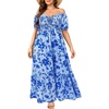 image:imagePlus Size Summer Dresses Off the Shoulder Boho Maxi A Line Long Dress Women  Plus Size Summer Maxi Dresses Women Casual Boho Off the Shoulder Long Dress Spring Flowy Beach Vacation SundressBlue Floral