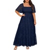 image:imagePlus Size Wedding Dress Bride Boho Lace Square Neck Long Maxi Dresses  Square Neck Ruffle Sleeves Lace Dresses for Curvy Women Photoshoot Smocked Tiered Flowy Wedding Guest Bridesmaid DressNavy Blue