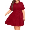 image:imageTalisea Plus Size Summer Dress  Work Shirt Dress with Pockets Women  Casual summer dress work shirt dress short sleeve button down style collared design with belt and pocketsRed
