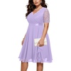 image:imageTalisea Plus Size Wedding Guest Lace Chiffon Ruffle Tea Length Dress  Delicate lace bodice  ruffle chiffon skirt  elegant V neck  tea length  light flowy movementLavender