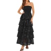 image:imageTalisea Wedding Guest Dress Jacquard Strapless Smocked Tiered Maxi Dress  Exquisite Floral Textured Jacquard Sleeveless Ruffle Chiffon Long Dress for Wedding Bridal Shower Graduation Party BeachBlack