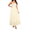 image:imageTalisea Wedding Guest Dress Jacquard Strapless Smocked Tiered Maxi Dress  Exquisite Floral Textured Jacquard Sleeveless Ruffle Chiffon Long Dress for Wedding Bridal Shower Graduation Party BeachBeige