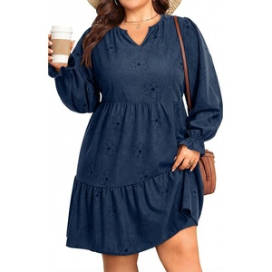 image:imagePlus Size Fall Dresses Casual Long Sleeve Corduroy Short Babydoll Dress  Plus Size Fall Long Sleeve Dresses Women Corduroy Casual A Line Tiered Short Dress Loose Tunic V Neck Babydoll Dress WinterNavy Blue Floral