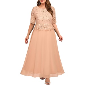 image:imagePlus Size Formal Dress  Sequin Lace Mother of The Bride Maxi Dress Women  Elegant formal maxi evening gown sequin lace bodice ideal for mother of the bride amp wedding guestsChampagne