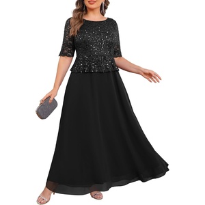 image:imagePlus Size Formal Dress  Sequin Lace Mother of The Bride Maxi Dress Women  Elegant formal maxi evening gown sequin lace bodice ideal for mother of the bride amp wedding guestsBlack