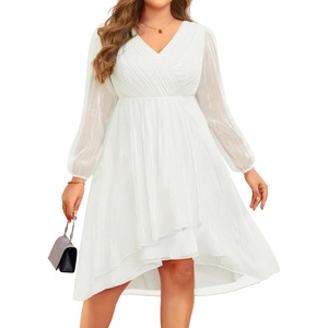 image:imagePlus Size Wedding Guest Dress  Formal Long Sleeve A Line V Neck Midi Dress  Formal fall wedding guest dress cocktail sparkle dress Aline pleated midi style with long sleeves amp Vneck for womenWhite