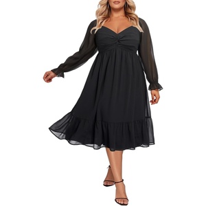 image:imagePlus Size Wedding Guest Dress Chiffon Sweetheart A Line Midi Dresses Women  Plus Size Cocktail Wedding Guest Dress Women Fall Semi Formal Dresses for Special Occasions Flowy Chiffon A Line Midi DressBlack