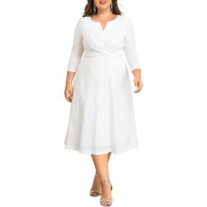 image:imagePlus Size Wedding Guest Dress Fall Semi Formal 34 Sleeve Aline Midi Dress  Plus Size Cocktail Wedding Guest Dress Fall 34 Sleeve ALine Midi Dresses Curvy Women Modest Semi Formal Church DressWhite