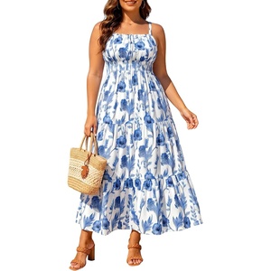 image:imageTalisea Plus Size Summer Dress  Boho Spaghetti Strap Maxi Dress Women  Casual boho long maxi sundress with pockets adjustable spaghetti straps amp flowy fit for summer beach vacationBlue Floral