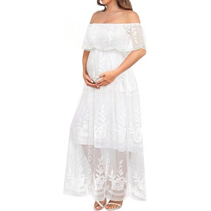 image:imageWomens Off Shoulder Maternity Dress Swiss Dot Boho Baby Shower Dress  Swiss dot chiffon fabricoff shoulder boho designmaternity baby shower dress styleWhite Lace