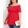 image:imagePlus Size Off The Shoulder Tops Summer Short Sleeve Smocked Baby Doll Shirt Tunic Blouse