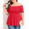 image:imagePlus Size Off The Shoulder Tops Summer Short Sleeve Smocked Baby Doll Shirt Tunic Blouse