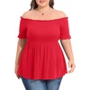 image:imagePlus Size Off The Shoulder Tops Summer Short Sleeve Smocked Baby Doll Shirt Tunic Blouse