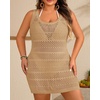image:imageTalisea Plus Size Swimsuit Cover Up  Bathing Suit Coverups Women  Crochet knit summer dress sleeveless with side slit ideal bikini coverups amp swimwear bathing suit coverupKhaki
