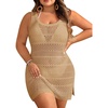 image:imageTalisea Plus Size Swimsuit Cover Up  Bathing Suit Coverups Women  Crochet knit summer dress sleeveless with side slit ideal bikini coverups amp swimwear bathing suit coverupKhaki