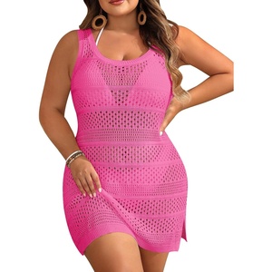 image:imageTalisea Plus Size Swimsuit Cover Up  Bathing Suit Coverups Women  Crochet knit summer dress sleeveless with side slit ideal bikini coverups amp swimwear bathing suit coverupHot Pink