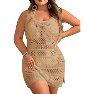 image:imageTalisea Plus Size Swimsuit Cover Up  Bathing Suit Coverups Women  Crochet knit summer dress sleeveless with side slit ideal bikini coverups amp swimwear bathing suit coverupKhaki