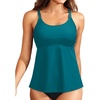 image:imageWomen Underwire Tankini Top Only  Supportive Flowy Swimsuit Top  Underwire for reliable support Removable pads for customizable coverage Lightly flowy for easy coverageTeal