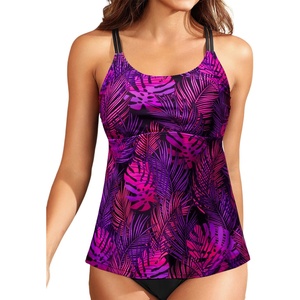 image:imageWomen Underwire Tankini Top Only  Supportive Flowy Swimsuit Top  Underwire for reliable support Removable pads for customizable coverage Lightly flowy for easy coveragePurple Leaf